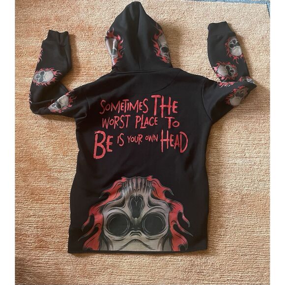 None Of Kind Black Flame Skull Graphic Hoodie M Streetwear - Picture 6 of 6